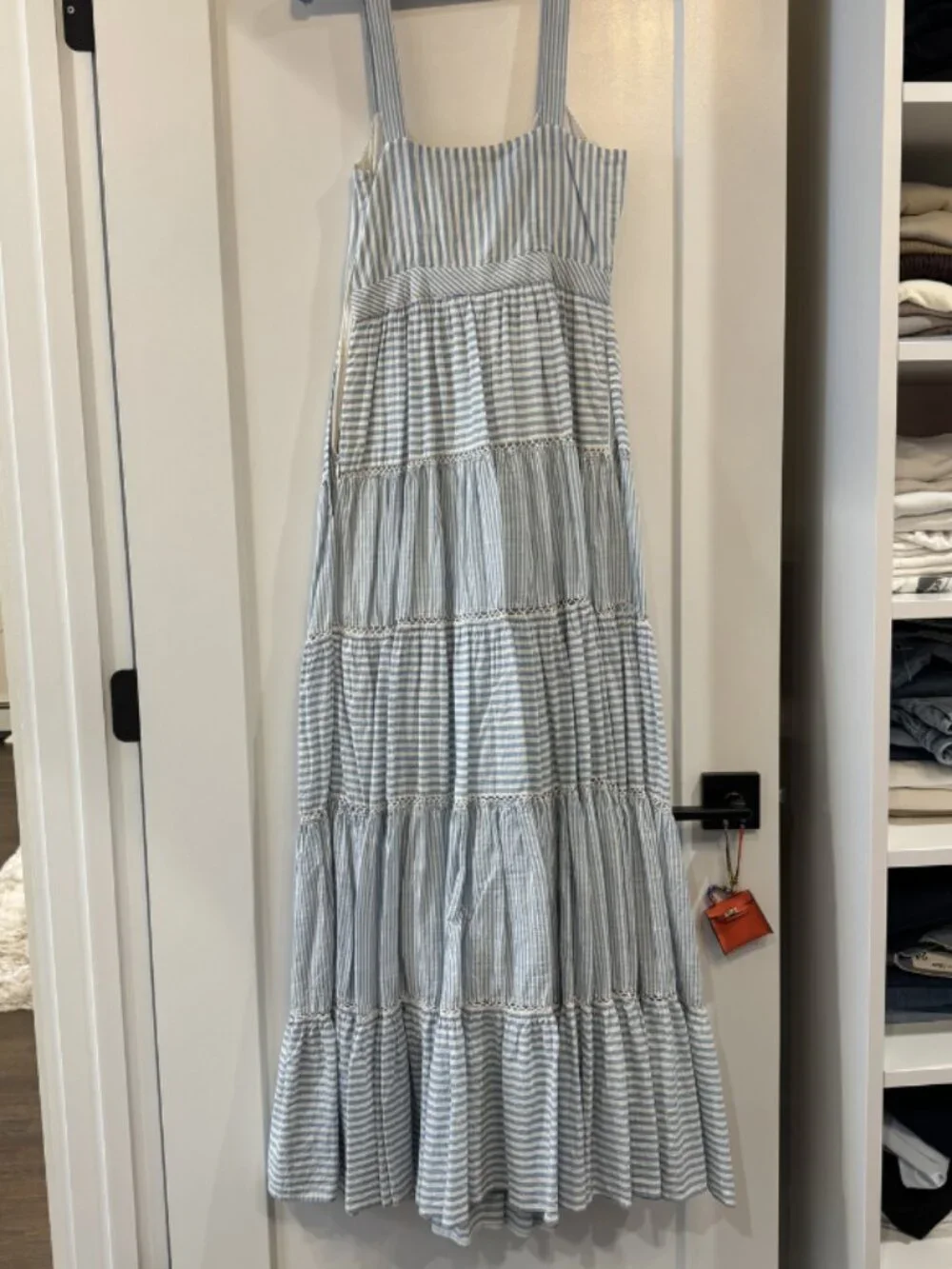 Love Shack Fancy blue/white stipe, tiered strapless maxi dress, 0 - Picture 7 of 7